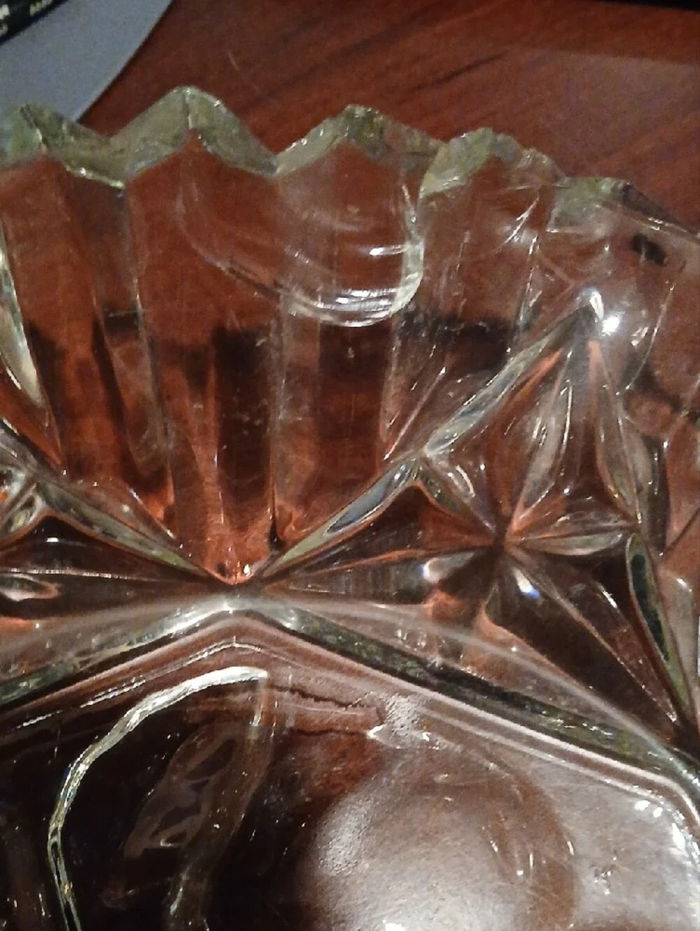 Cut Glass Fruit Pattern Serving Bowl - Clear Glass